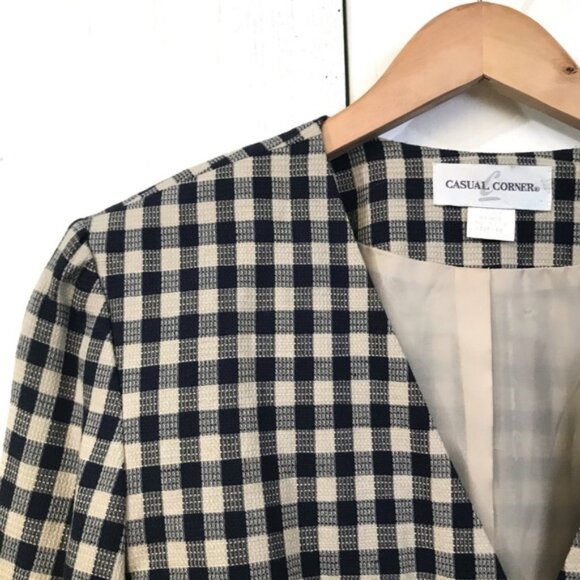 Casual Corner Linen Blend Plaid Blazer – Navy & Sand, 10, Fully Lined, Like New - Picture 7 of 13